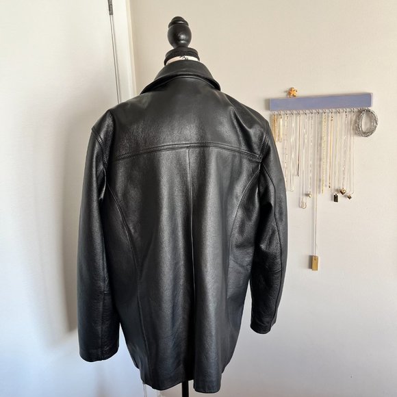 Danier Black Leather Jacket Car Coat Front Buttons Thinsulate Liner Men's Size M - Picture 3 of 16